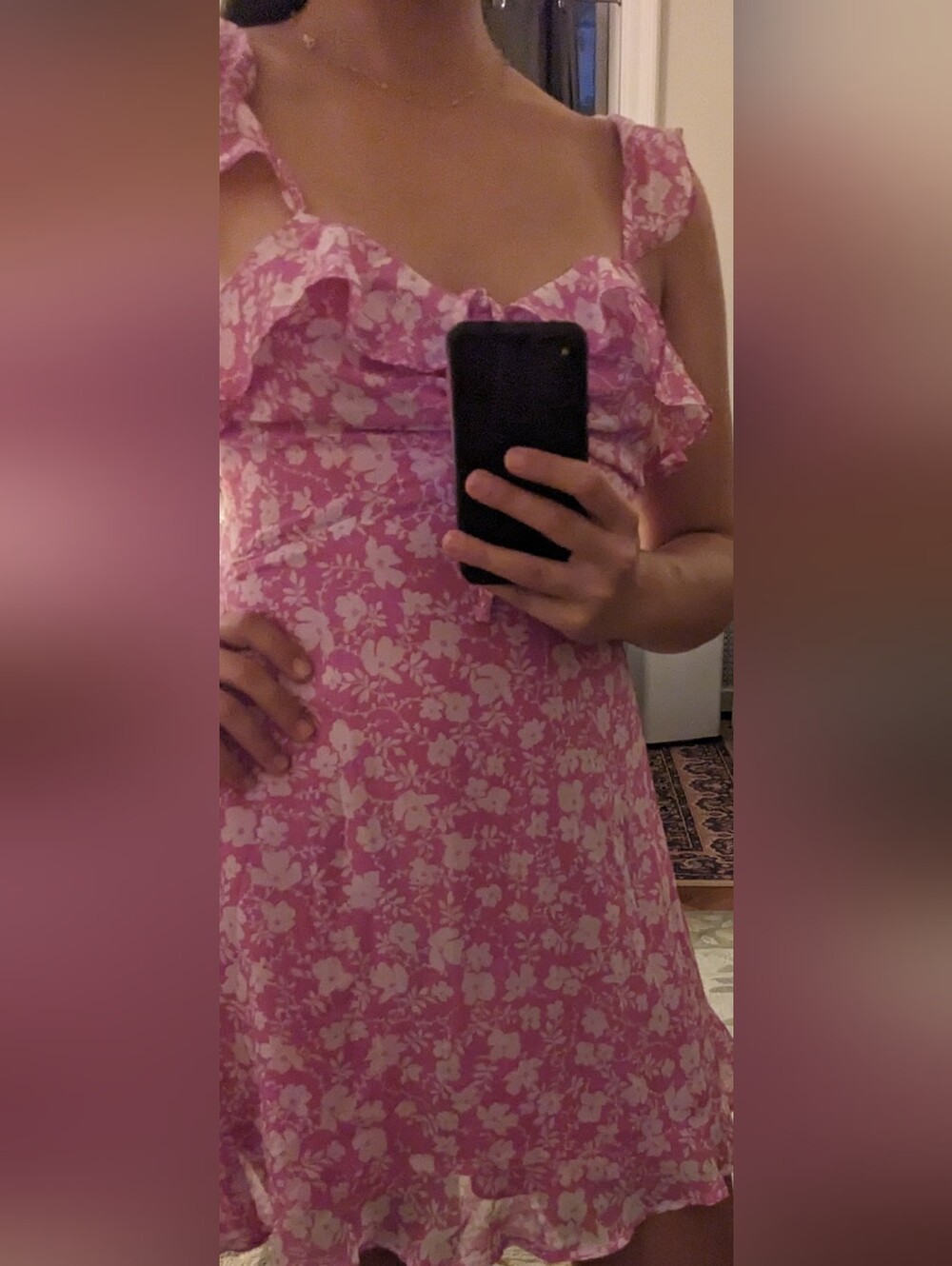 Lulu's Pink And White Floral Dress With Ruffles